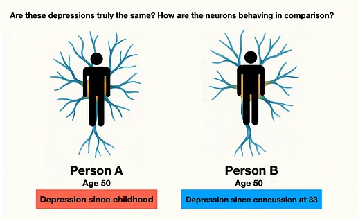 Two people, both age 50, both living with depression. One since childhood, the other since a concussion in adulthood. Are their neurons behaving in the same way, or are these depressions fundamentally different? At present, ethical and technological limits keep this boundary of knowledge out of reach.