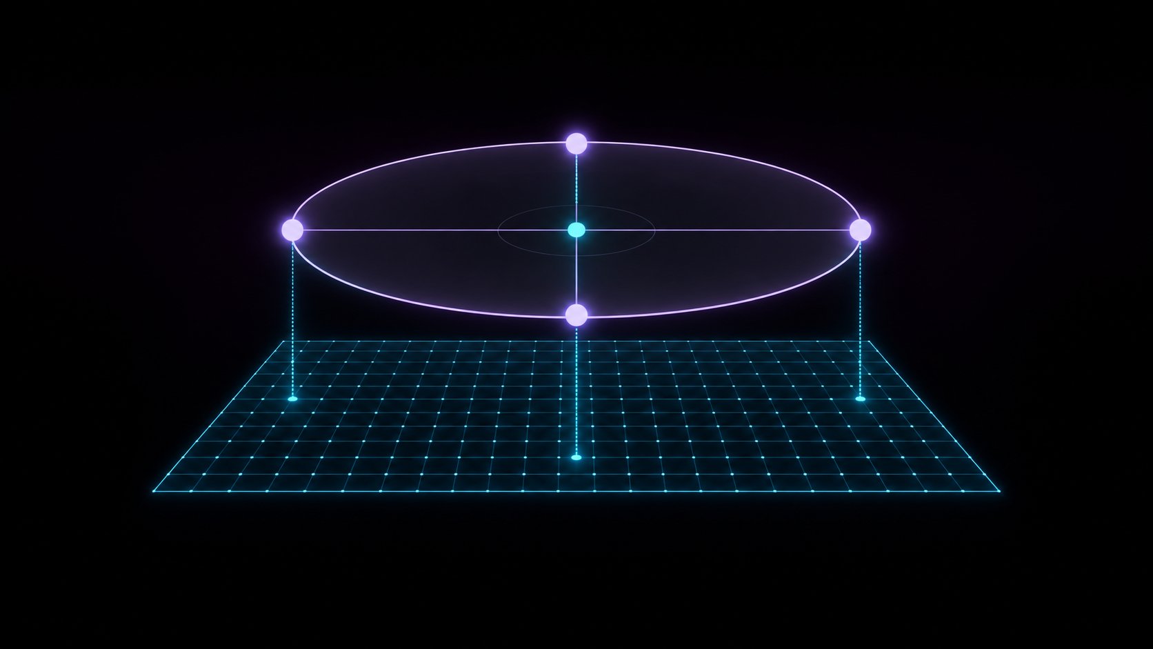 A cyan grid supports a lavender circle of connected points: tools supporting work among people.